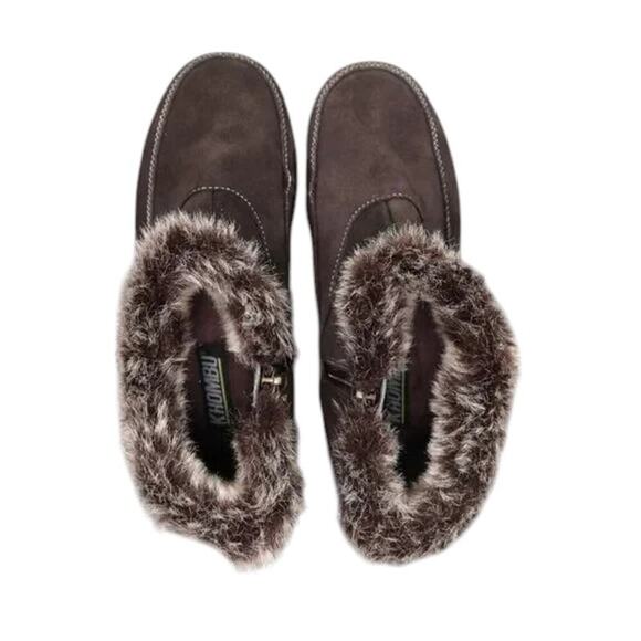 Khombu Shoes Womens 8.5 Booties Leather Faux Fur Winter Ankle Boot Gracie Brown - Picture 8 of 13